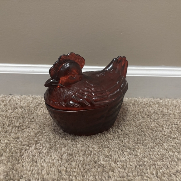 Cracker Barrel Ruby Red Hen On Nest Lidded Bowl Candy Dish 7” Country Cottage - Picture 2 of 6